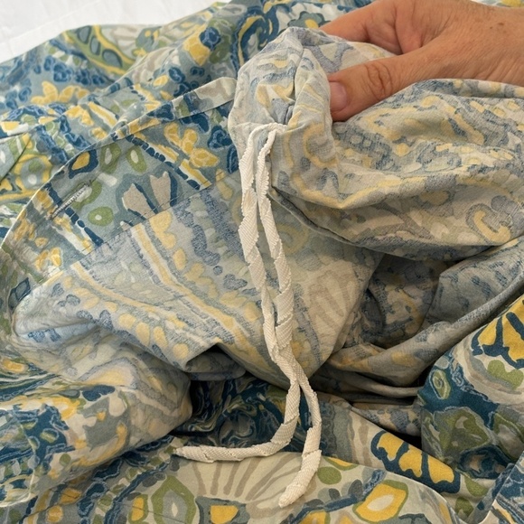 Pottery Barn Rosalie Queen Duvet & 2 Euro Shams Paisley Aqua Blue Yellow Green - Picture 9 of 13